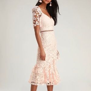 pink lace midi dress